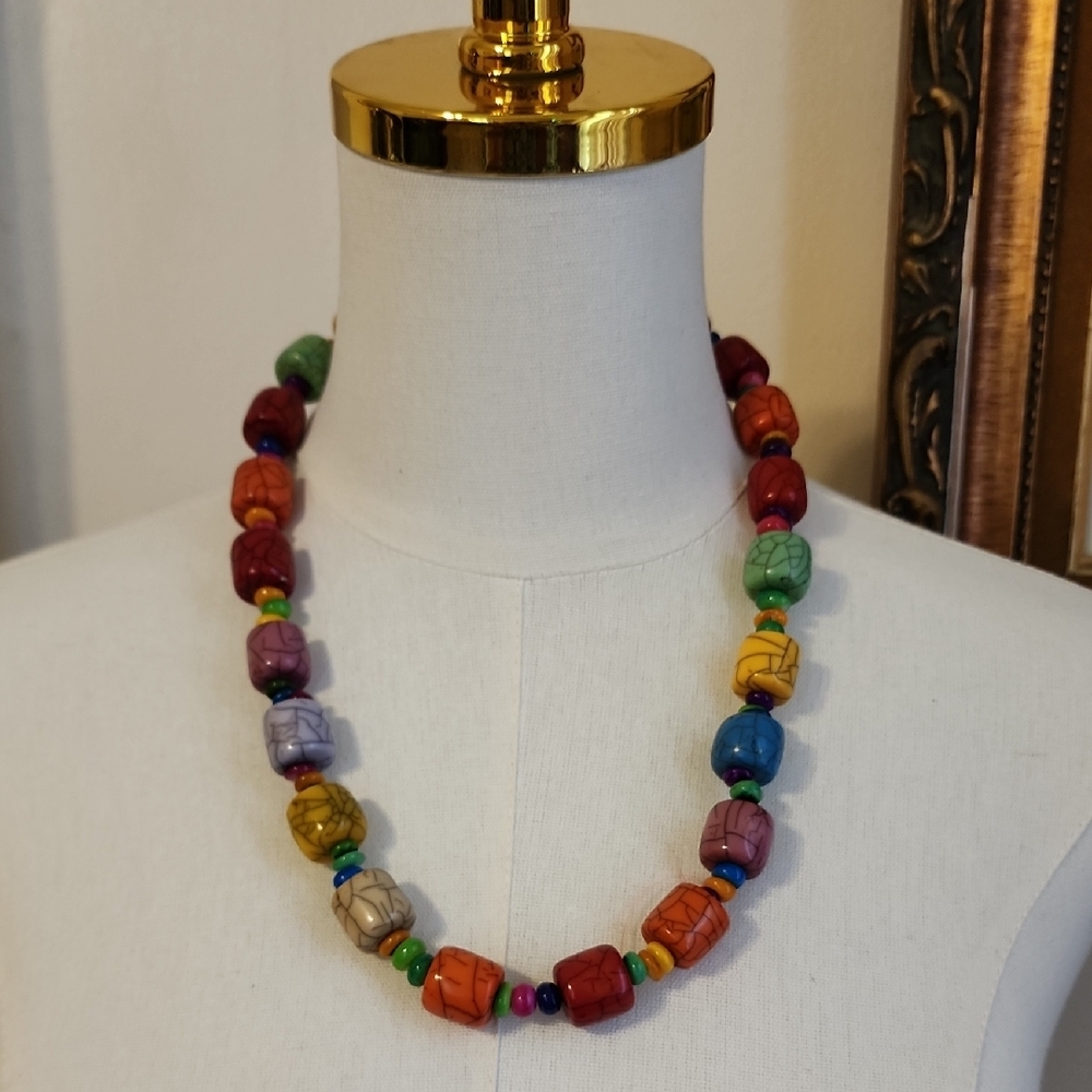 Colorful Multi-Bead Statement Necklace - Multicolor